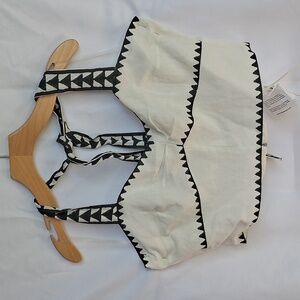 Mo Maya Tara Halter Crop Top M/L Cream Black